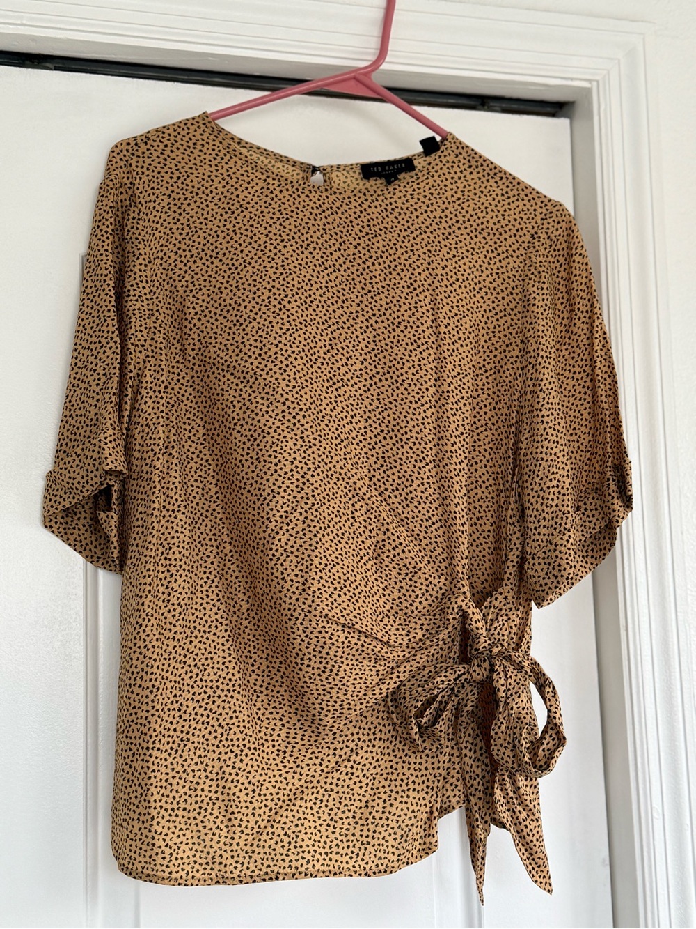 Ted Baker Mustard Yellow Micro-Spot Side Tie Blouse